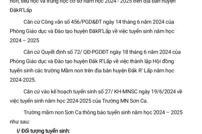 Trường Mầm non Sơn Ca thực hiện kế hoạch tuyển sinh năm học 2024-2025